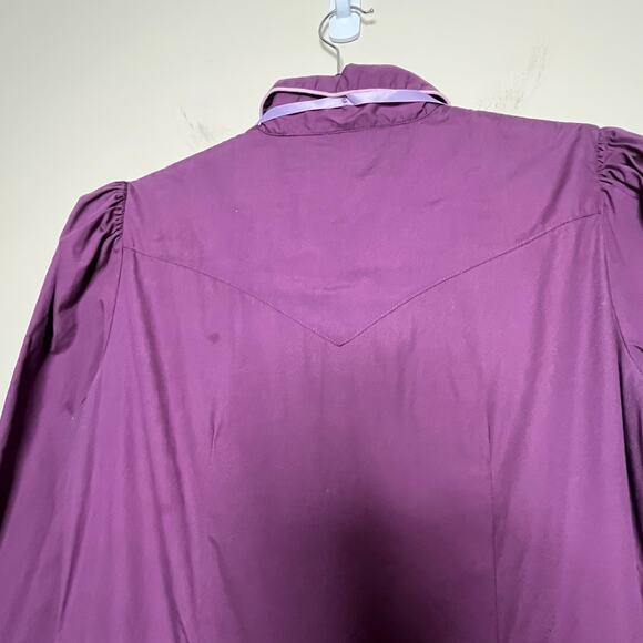 Vintage 70s Prairie Cottage Core Purple Collared Piping Pioneer Midi Dress Med - Picture 6 of 10